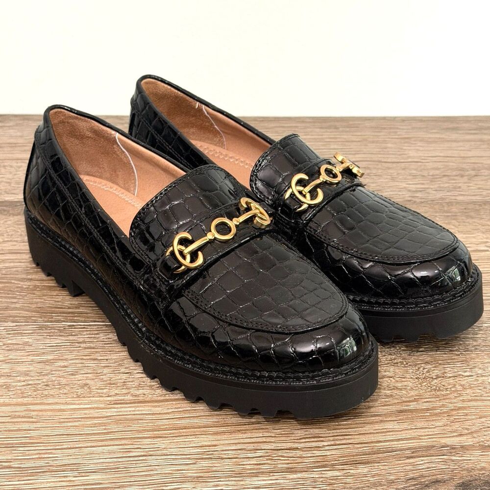 Circus by Sam Edelman Desmond Black Croc Embossed Lug Sole Horsebit Loafers 9.5